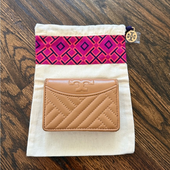 Tory Burch Handbags - Tory Burch Tan Quilted Card Holder with Logo